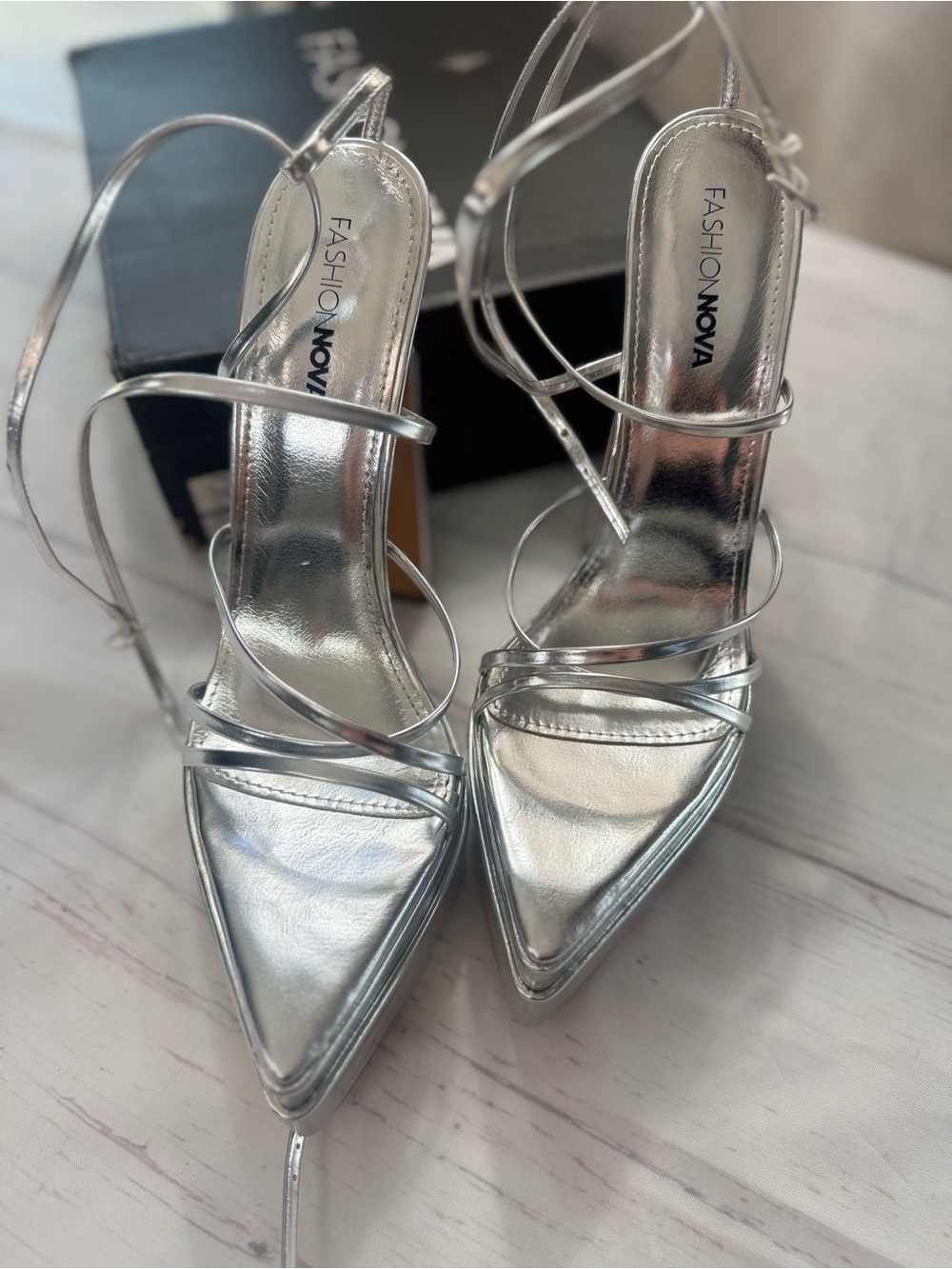 Fashion Nova Metallic Silver Platform Strappy Heels size 11 - Picture 3 of 8